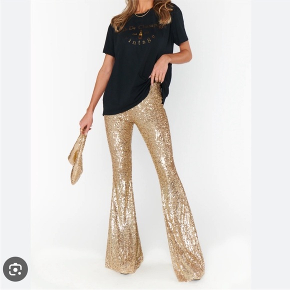 Show Me Your Mumu Mercury Bells gold sequin flare pants - Picture 2 of 9